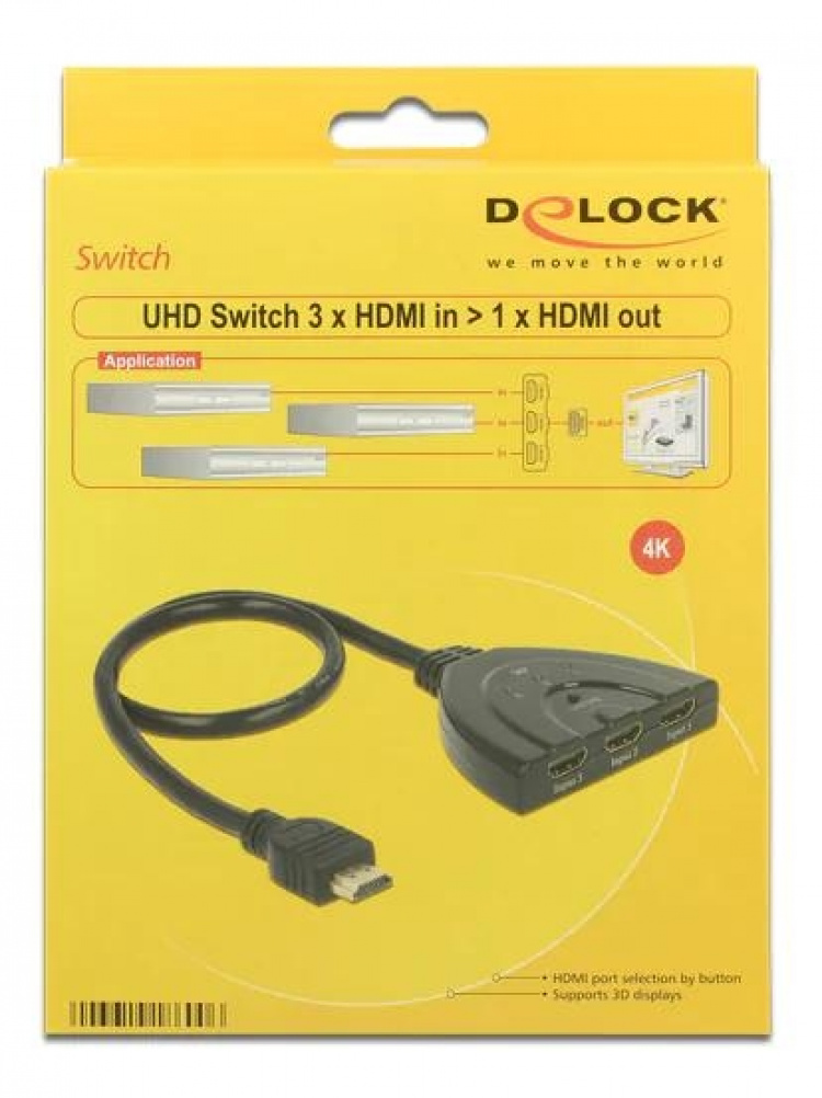 DeLOCK HDMI UHD Switch 3xHDMI>1xHDMI out 4K integrated cable 50 cm