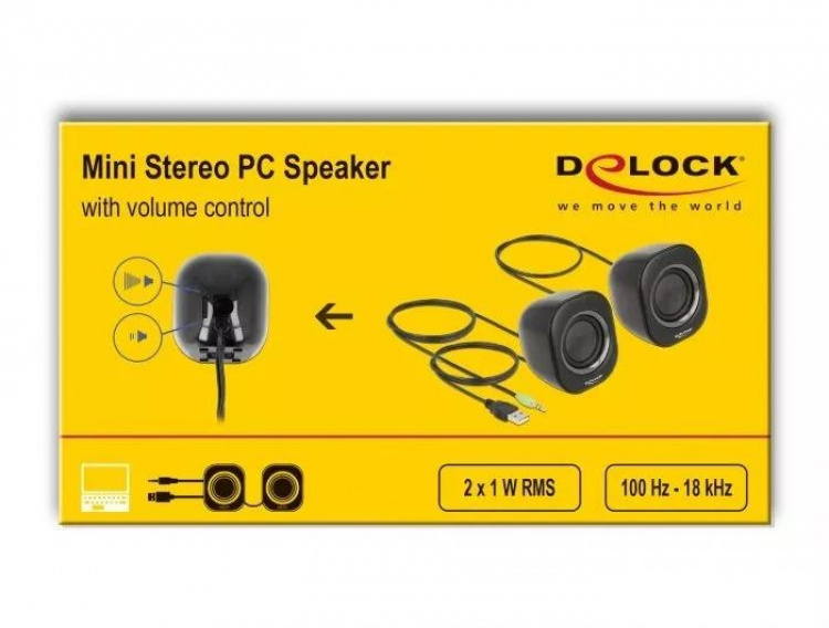 DeLOCK Mini Stereo PC Speaker with 3.5 mm stereo jack male and USB