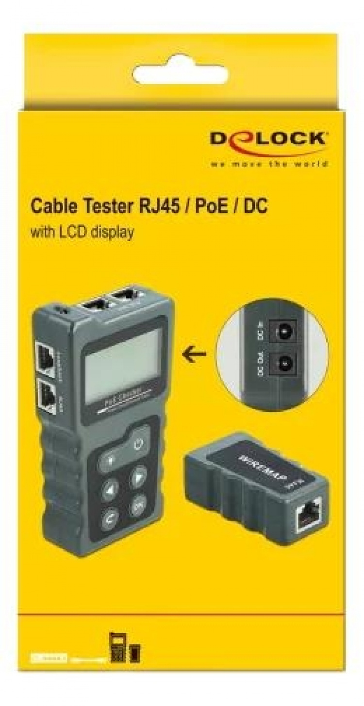 DeLOCK LCD Cable Tester RJ45 / PoE / DC, dark grey