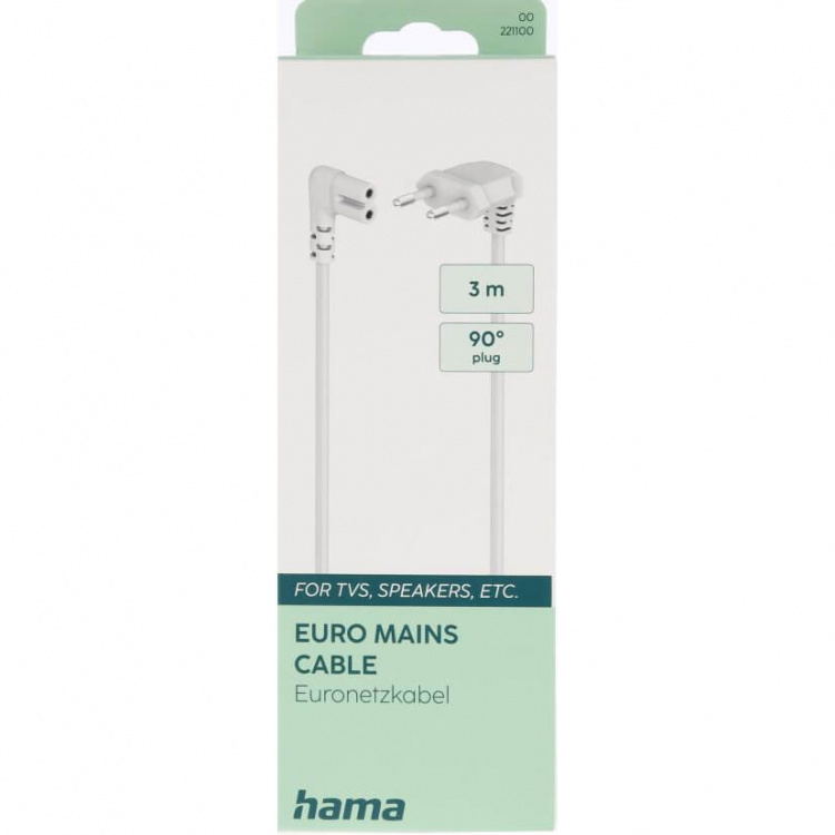 Hama Power Cable Euro Plug Angled White 3.0m Hama Power Cable Euro Plug Angled White 3.0m