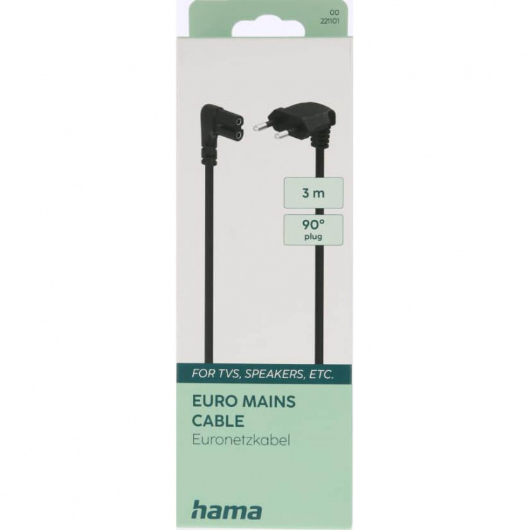 Hama Power Cable Euro Plug Angled Black 3.0m Hama Power Cable Euro Plug Angled Black 3.0m