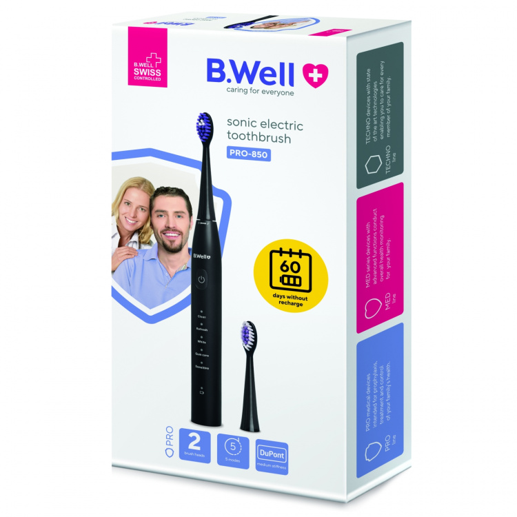 B.WELL Electric Toothbrush Sonic Pro-850 Black