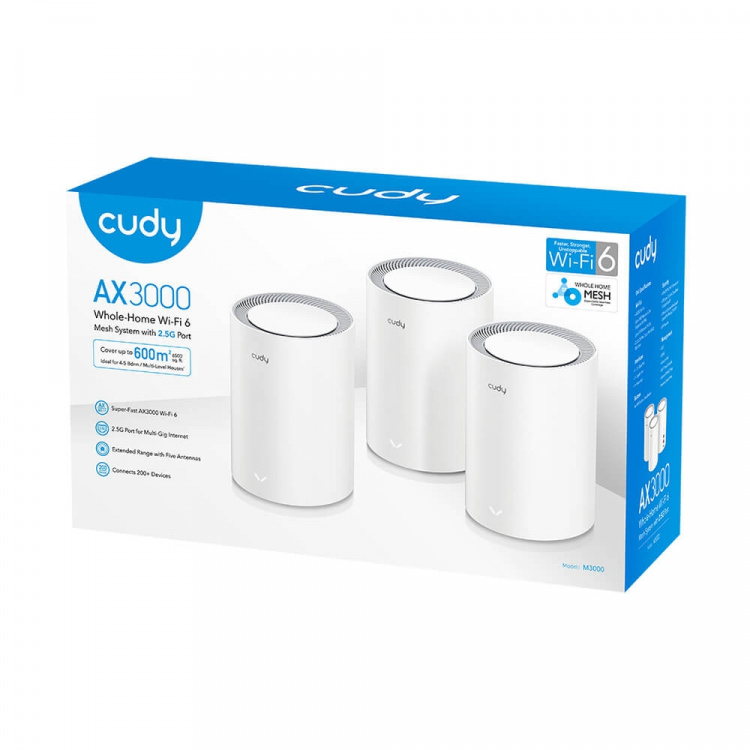 CUDY Mesh Solution M3000 3-pk WF6 AX3000 Gigabit 2.5G White