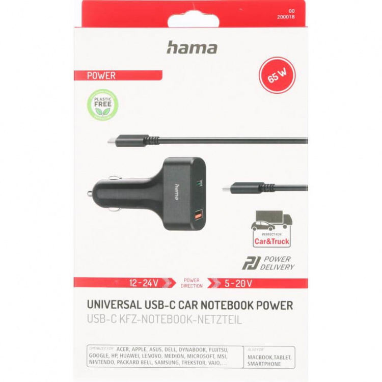 Hama Power Supply Universal Car USB-C 5-20V/65W Hama Power Supply Universal Car USB-C 5-20V/65W