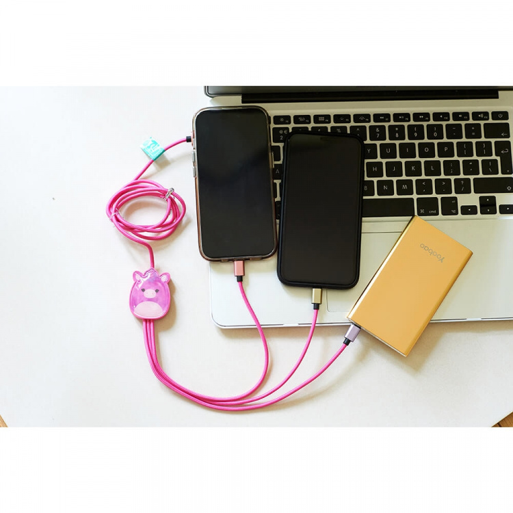 Squishmallows Latausjohto 1.2m Lola 3in1 USB-C/Micro/Lightning Squishmallows Latausjohto 1.2m Lola 3in1 USB-C/Micro/Lightning