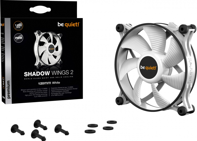 Be Quiet! Shadow Wings 2 PWM -tuuletin, 120 mm, valkoinen