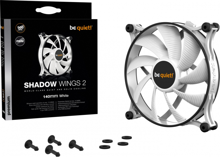 Be Quiet! Shadow Wings 2 PWM -tuuletin, 140 mm, valkoinen Be Quiet! Shadow Wings 2 PWM -tuuletin, 140 mm, valkoinen