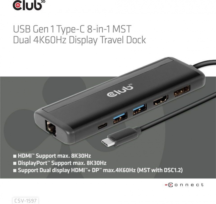 Club 3D Type-C 8-in-1 -hubi