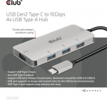 Club 3D USB Type-C to 10 Gbps 4x USB Type-A -hubi Club 3D USB Type-C to 10 Gbps 4x USB Type-A -hubi