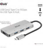 Club 3D USB Type-C to 10 Gbps 4x USB Type-A -hubi Club 3D USB Type-C to 10 Gbps 4x USB Type-A -hubi