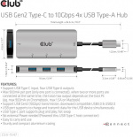 Club 3D USB Type-C to 10 Gbps 4x USB Type-A -hubi Club 3D USB Type-C to 10 Gbps 4x USB Type-A -hubi