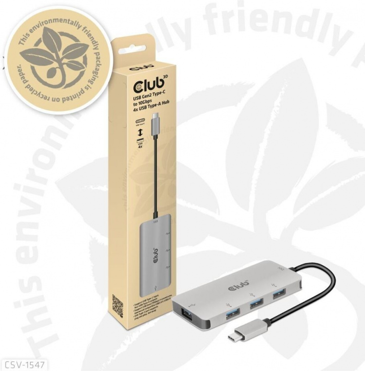Club 3D USB Type-C to 10 Gbps 4x USB Type-A -hubi Club 3D USB Type-C to 10 Gbps 4x USB Type-A -hubi