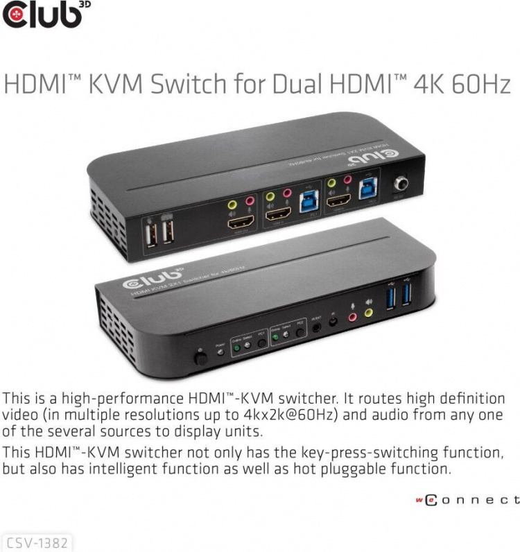 Club 3D HDMI KVM Switch For Dual HDMI -kytkin Club 3D HDMI KVM Switch For Dual HDMI -kytkin