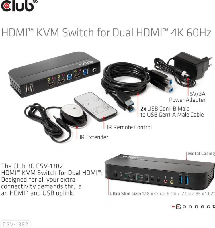 Club 3D HDMI KVM Switch For Dual HDMI -kytkin Club 3D HDMI KVM Switch For Dual HDMI -kytkin