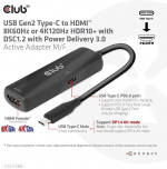 Club 3D CAC-1588 Type C - HDMI 2.1 PD 100W -aktiivinen adapteri, 4K120 Hz - 8K60Hz