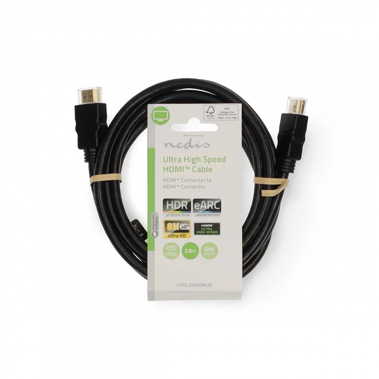 Nedis Ultra High Speed HDMI ™ -kaapeli | HDMI™ liitin | HDMI™ liitin | 8K@60Hz | 48 Gbps | 2.00 m | Pyöreä | 6.5 mm | Musta | Label Nedis Ultra High Speed HDMI ™ -kaapeli | HDMI™ liitin | HDMI™ liitin | 8K@60Hz | 48 Gbps | 2.00 m | Pyöreä | 6.5 mm | Musta | Label
