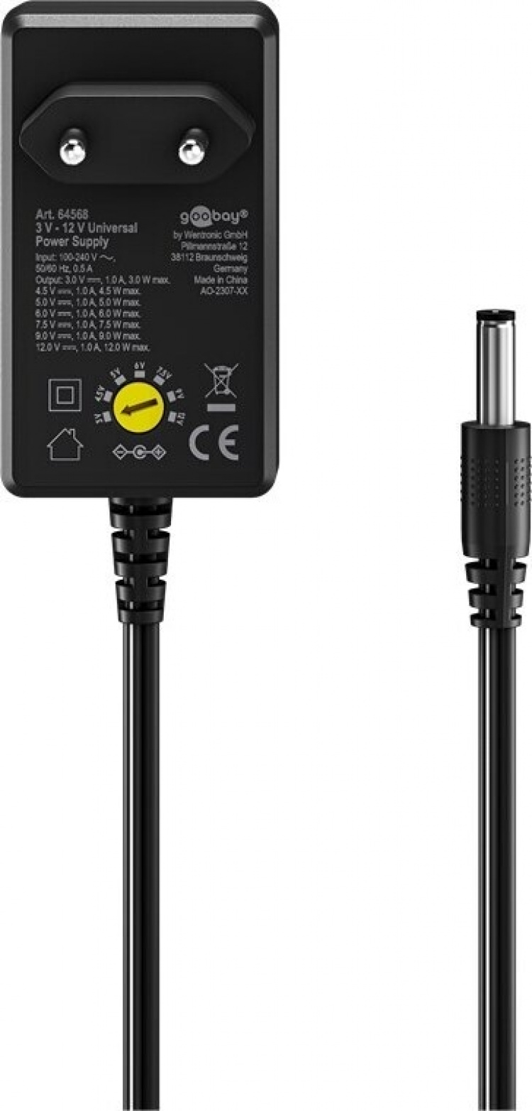 Goobay yleisvirtalähde, 3-12 V DC, 1000 mA