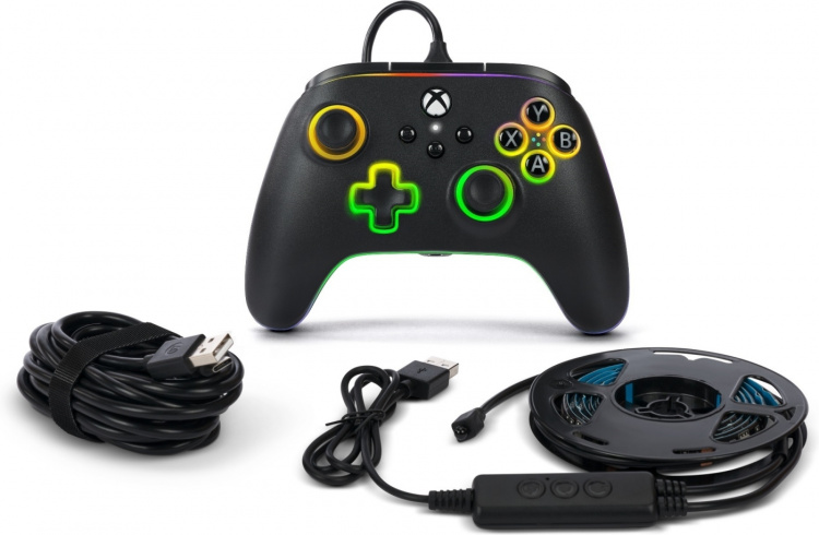 PowerA Lumectra Advantage Wired Controller -langallinen peliohjain, musta + RGB LED-nauha, Xbox / PC