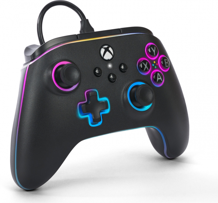 PowerA Lumectra Advantage Wired Controller -langallinen peliohjain, musta + RGB LED-nauha, Xbox / PC