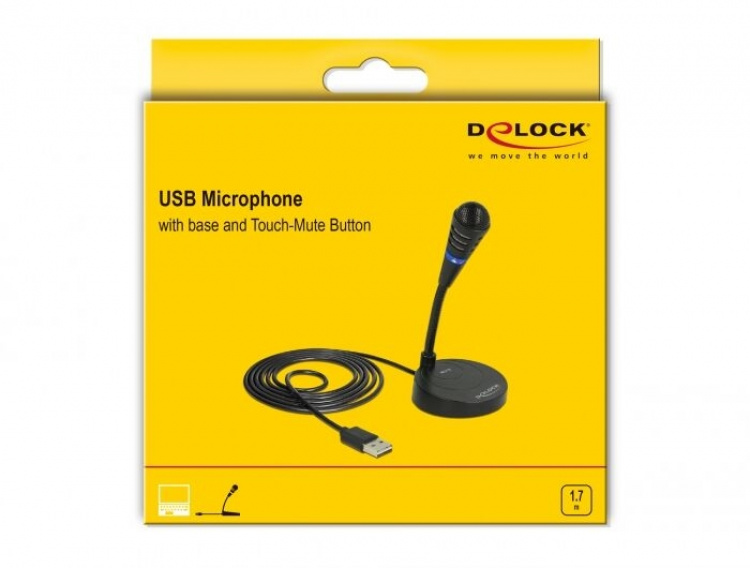 DeLOCK USB Microphone with base and Touch-Mute Button, black