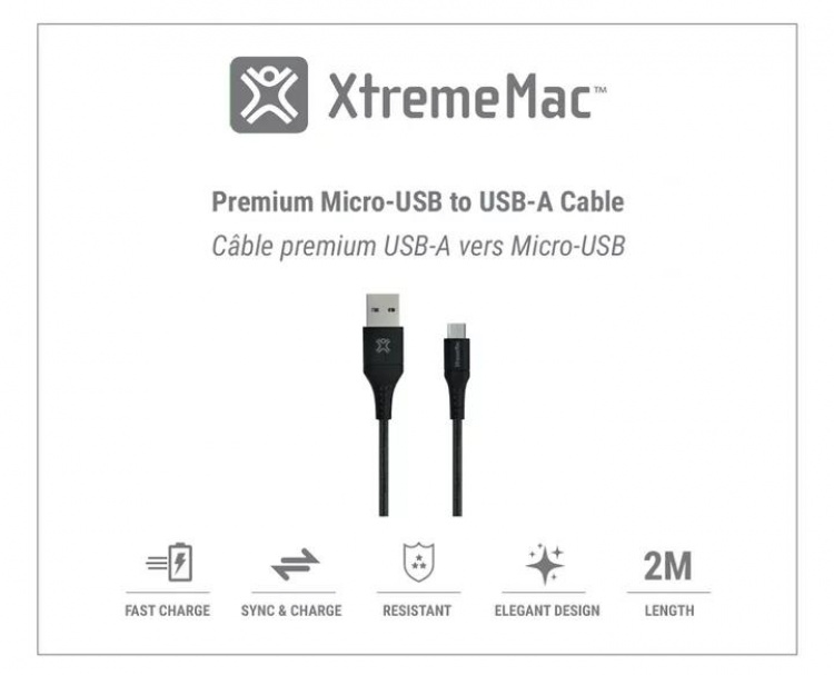 XtremeMac Premium braided micro-usb, 2m, black