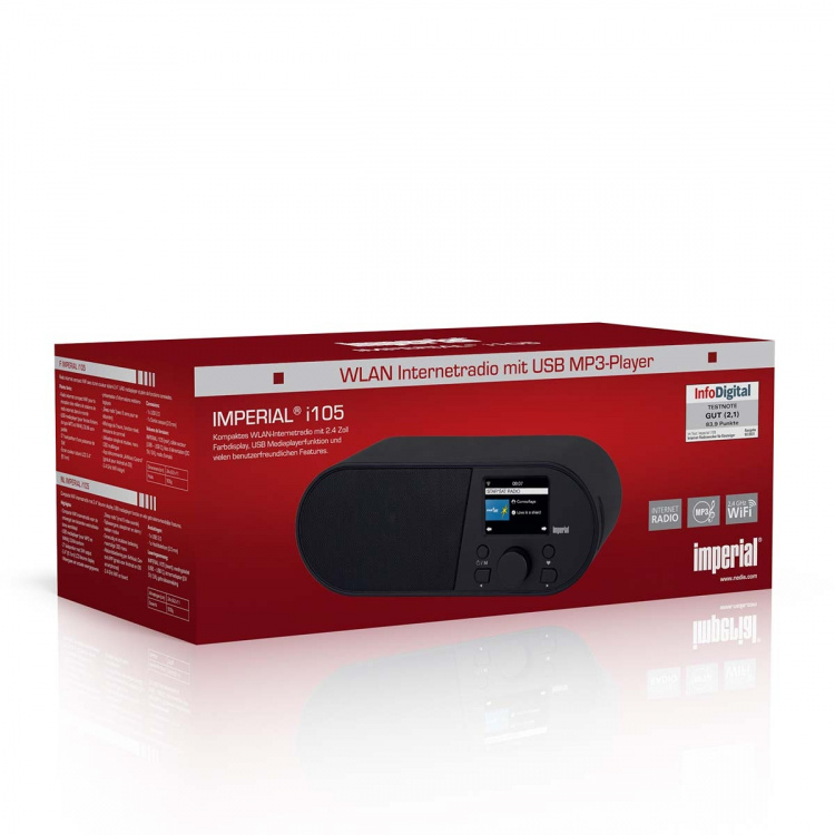 imperial i105 Wi-Fi-internetradio 2,4 tuuman värinäytöllä Musta