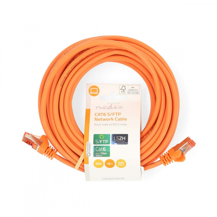 Nedis CAT6 Verkkokaapeli | RJ45 uros | RJ45 uros | S/FTP | 10.0 m | Pyöreä | LSZH | Oranssi | Label