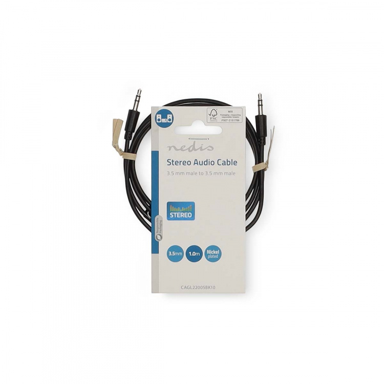 Nedis Stereoäänikaapeli | 3.5 mm uros | 3.5 mm uros | Niklattu | 1.00 m | Pyöreä | Musta | Label Nedis Stereoäänikaapeli | 3.5 mm uros | 3.5 mm uros | Niklattu | 1.00 m | Pyöreä | Musta | Label