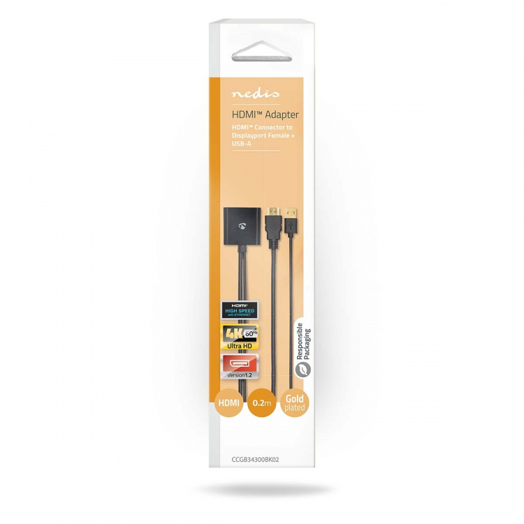 Nedis HDMI™ -sovitin | HDMI™ liitin | DisplayPort uros / USB-A Uros | Kullattu | Suora | PVC | Musta | 1 kpl | Laatikko Nedis HDMI™ -sovitin | HDMI™ liitin | DisplayPort uros / USB-A Uros | Kullattu | Suora | PVC | Musta | 1 kpl | Laatikko