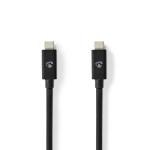 Nedis USB kaapeli | USB 4.0 Gen 2x2 | USB-C™ Uros | USB-C™ Uros | 240 W | 8K@60Hz | 20 Gbps | Niklattu | 2.00 m | Pyöreä | PVC | Musta | Label