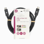 Nedis USB kaapeli | USB 4.0 Gen 2x2 | USB-C™ Uros | USB-C™ Uros | 240 W | 8K@60Hz | 20 Gbps | Niklattu | 2.00 m | Pyöreä | PVC | Musta | Label