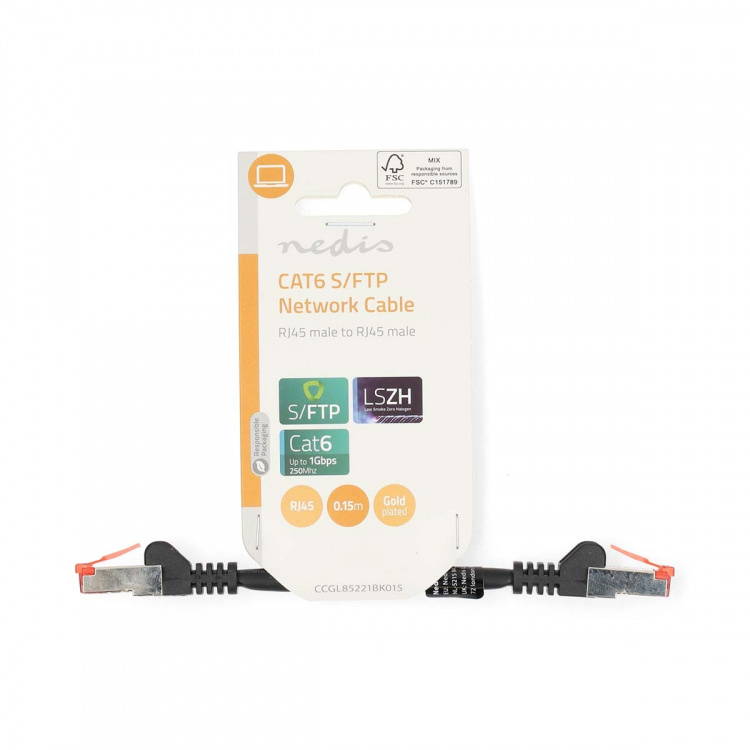 Nedis CAT6 Verkkokaapeli | RJ45 uros | RJ45 uros | S/FTP | 0.15 m | Pyöreä | LSZH | Musta | Label