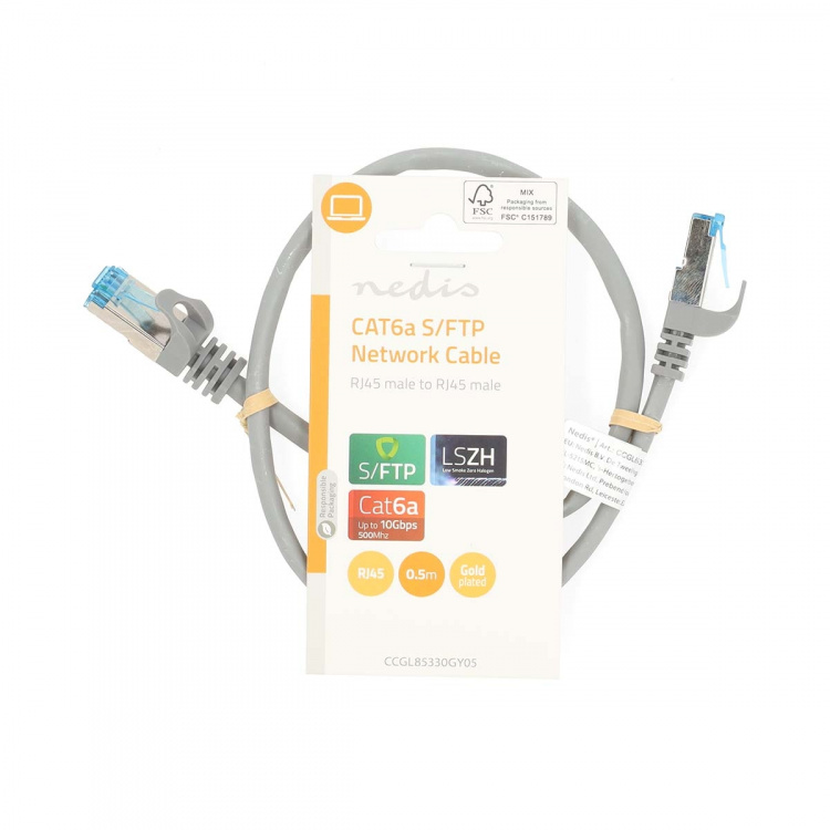 Nedis CAT6a verkkokaapeli | S/FTP | RJ45 uros | RJ45 uros | 0.50 m | Snagless | Pyöreä | LSZH | Harmaa | Label Nedis CAT6a verkkokaapeli | S/FTP | RJ45 uros | RJ45 uros | 0.50 m | Snagless | Pyöreä | LSZH | Harmaa | Label