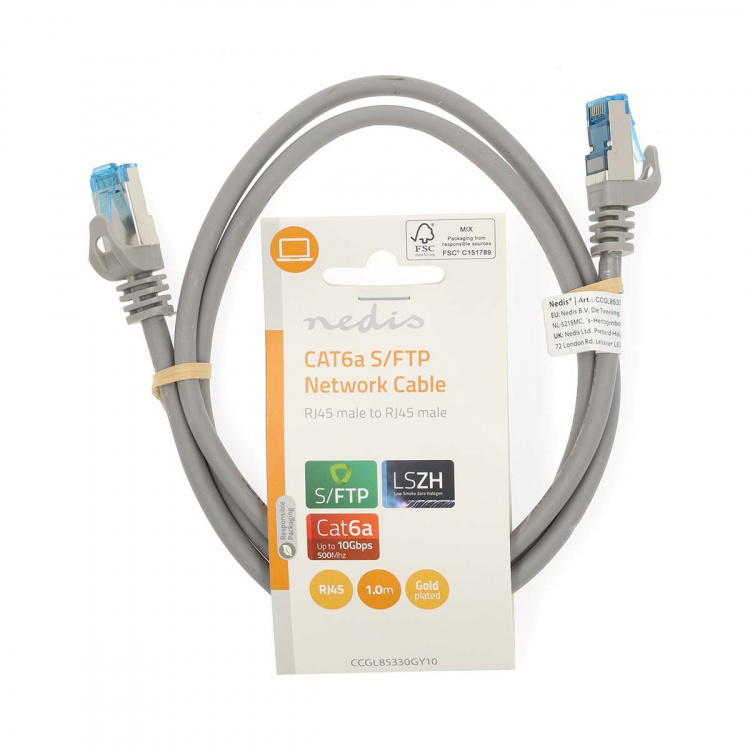 Nedis CAT6a verkkokaapeli | S/FTP | RJ45 uros | RJ45 uros | 1.00 m | Snagless | Pyöreä | LSZH | Harmaa | Label