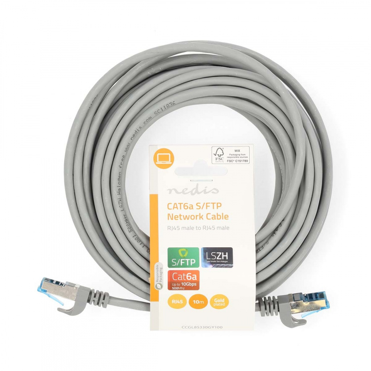 Nedis CAT6a verkkokaapeli | S/FTP | RJ45 uros | RJ45 uros | 10.0 m | Snagless | Pyöreä | LSZH | Harmaa | Label Nedis CAT6a verkkokaapeli | S/FTP | RJ45 uros | RJ45 uros | 10.0 m | Snagless | Pyöreä | LSZH | Harmaa | Label