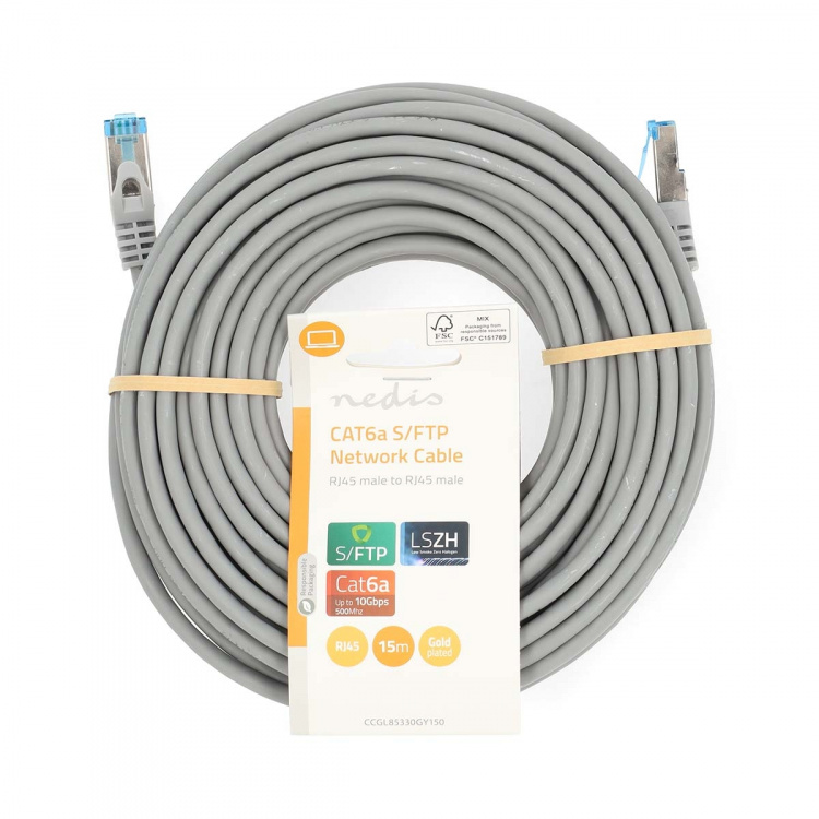 Nedis CAT6a verkkokaapeli | S/FTP | RJ45 uros | RJ45 uros | 15.0 m | Snagless | Pyöreä | LSZH | Harmaa | Label