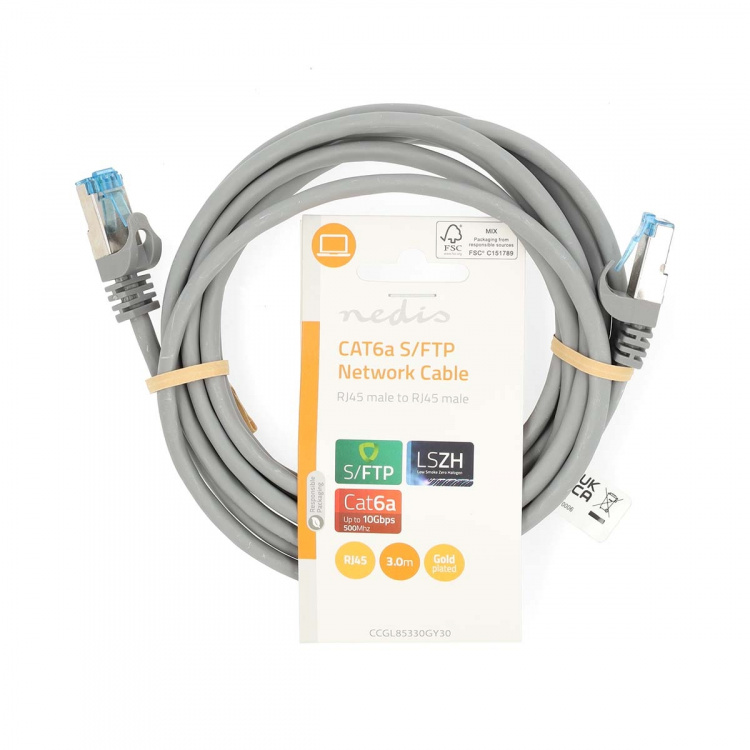 Nedis CAT6a verkkokaapeli | S/FTP | RJ45 uros | RJ45 uros | 3.00 m | Snagless | Pyöreä | LSZH | Harmaa | Label Nedis CAT6a verkkokaapeli | S/FTP | RJ45 uros | RJ45 uros | 3.00 m | Snagless | Pyöreä | LSZH | Harmaa | Label