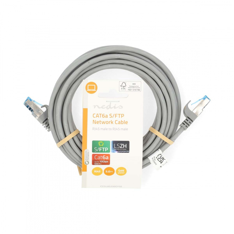 Nedis CAT6a verkkokaapeli | S/FTP | RJ45 uros | RJ45 uros | 5.00 m | Snagless | Pyöreä | LSZH | Harmaa | Label Nedis CAT6a verkkokaapeli | S/FTP | RJ45 uros | RJ45 uros | 5.00 m | Snagless | Pyöreä | LSZH | Harmaa | Label
