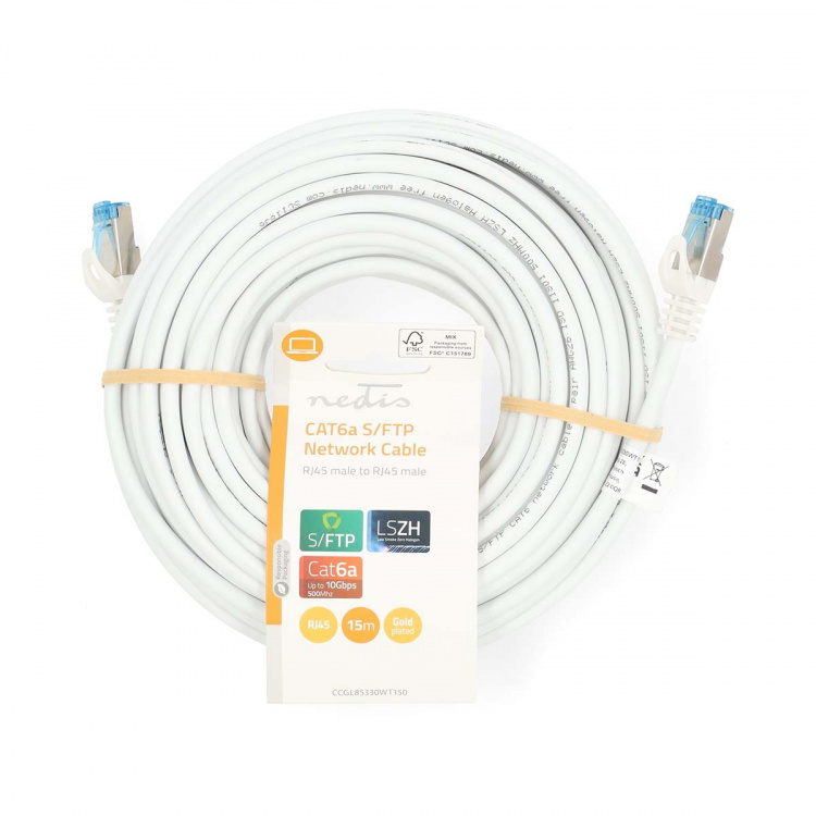 Nedis CAT6a verkkokaapeli | S/FTP | RJ45 uros | RJ45 uros | 15.0 m | Snagless | Pyöreä | LSZH | Valkoinen | Label Nedis CAT6a verkkokaapeli | S/FTP | RJ45 uros | RJ45 uros | 15.0 m | Snagless | Pyöreä | LSZH | Valkoinen | Label