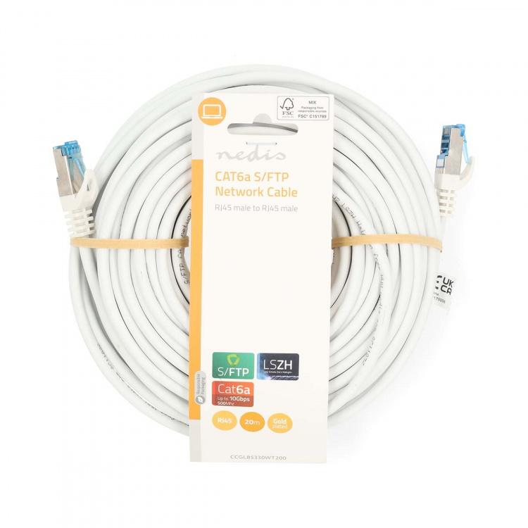 Nedis CAT6a verkkokaapeli | S/FTP | RJ45 uros | RJ45 uros | 20.0 m | Snagless | Pyöreä | LSZH | Valkoinen | Label Nedis CAT6a verkkokaapeli | S/FTP | RJ45 uros | RJ45 uros | 20.0 m | Snagless | Pyöreä | LSZH | Valkoinen | Label
