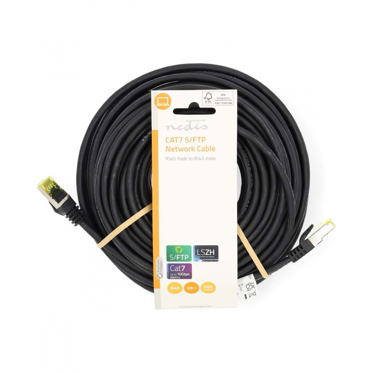 Nedis CAT7 verkkokaapeli | S/FTP | RJ45 uros | RJ45 uros | 20.0 m | Snagless | Pyöreä | LSZH | Musta | Label Nedis CAT7 verkkokaapeli | S/FTP | RJ45 uros | RJ45 uros | 20.0 m | Snagless | Pyöreä | LSZH | Musta | Label