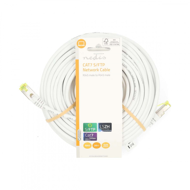 Nedis CAT7 verkkokaapeli | S/FTP | RJ45 uros | RJ45 uros | 20.0 m | Snagless | Pyöreä | LSZH | Valkoinen | Label
