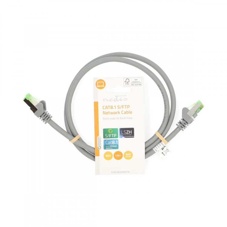 Nedis Cat 8.1 verkkokaapeli | S/FTP | RJ45 uros | RJ45 uros | 1.00 m | Pyöreä | LSZH | Harmaa | Label