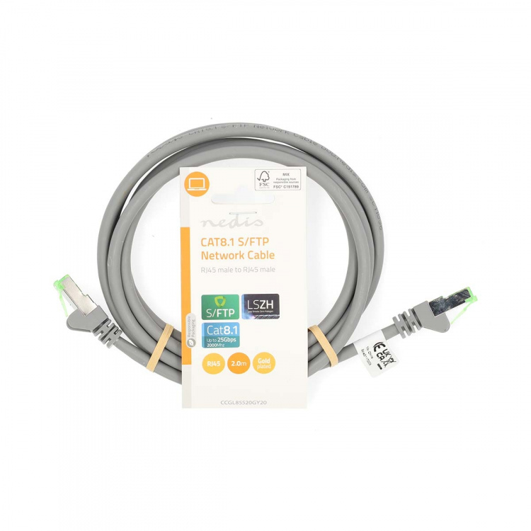 Nedis Cat 8.1 verkkokaapeli | S/FTP | RJ45 uros | RJ45 uros | 2.00 m | Pyöreä | LSZH | Harmaa | Label