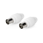 Nedis IEC (Coax) Liitin | Suora | Uros | Niklattu | 75 Ohm | Ruuvi | Kaapelin läpitulomitta: 7.0 mm | Metalli / PVC | Valkoinen | 2 kpl | Laatikko