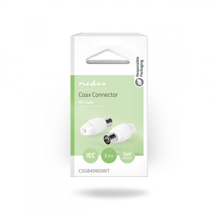 Nedis IEC (Coax) Liitin | Suora | Uros | Niklattu | 75 Ohm | Ruuvi | Kaapelin läpitulomitta: 7.0 mm | Metalli / PVC | Valkoinen | 2 kpl | Laatikko