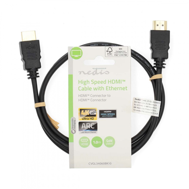 Nedis High Speed HDMI ™ Kaapeli Ethernet | HDMI™ liitin | HDMI™ liitin | 4K@60Hz | ARC | 18 Gbps | 1.00 m | Pyöreä | PVC | Musta | Label Nedis High Speed HDMI ™ Kaapeli Ethernet | HDMI™ liitin | HDMI™ liitin | 4K@60Hz | ARC | 18 Gbps | 1.00 m | Pyöreä | PVC | Musta | Label