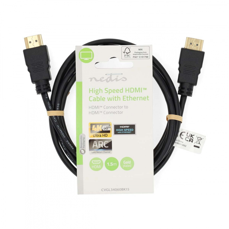 Nedis High Speed ​​HDMI ™ Kaapeli Ethernet | HDMI™ liitin | HDMI™ liitin | 4K@60Hz | ARC | 18 Gbps | 1.50 m | Pyöreä | PVC | Musta | Label