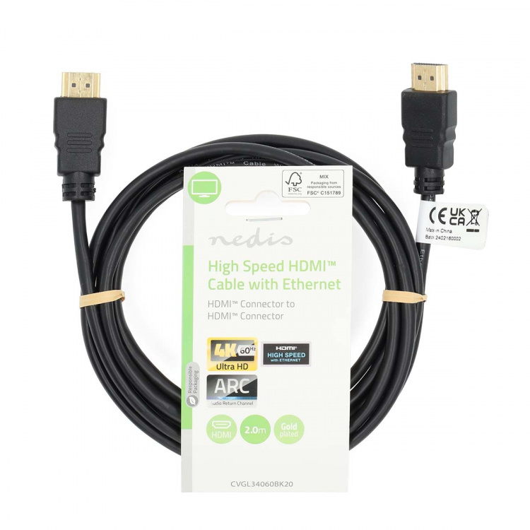 Nedis High Speed HDMI ™ Kaapeli Ethernet | HDMI™ liitin | HDMI™ liitin | 4K@60Hz | ARC | 18 Gbps | 2.00 m | Pyöreä | PVC | Musta | Label Nedis High Speed HDMI ™ Kaapeli Ethernet | HDMI™ liitin | HDMI™ liitin | 4K@60Hz | ARC | 18 Gbps | 2.00 m | Pyöreä | PVC | Musta | Label