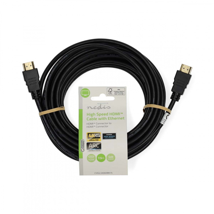 Nedis High Speed HDMI ™ Kaapeli Ethernet | HDMI™ liitin | HDMI™ liitin | 4K@60Hz | ARC | 18 Gbps | 7.50 m | Pyöreä | PVC | Musta | Label Nedis High Speed HDMI ™ Kaapeli Ethernet | HDMI™ liitin | HDMI™ liitin | 4K@60Hz | ARC | 18 Gbps | 7.50 m | Pyöreä | PVC | Musta | Label